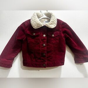 Old Navy Kids Burgundy Corduroy Jacket with Cream Sherpa Collar